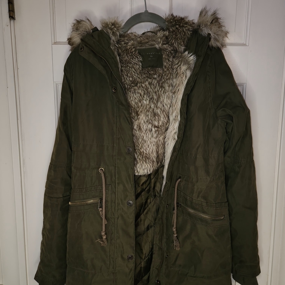 Aeropostale Olive Green Parka with Faux Fur Lining